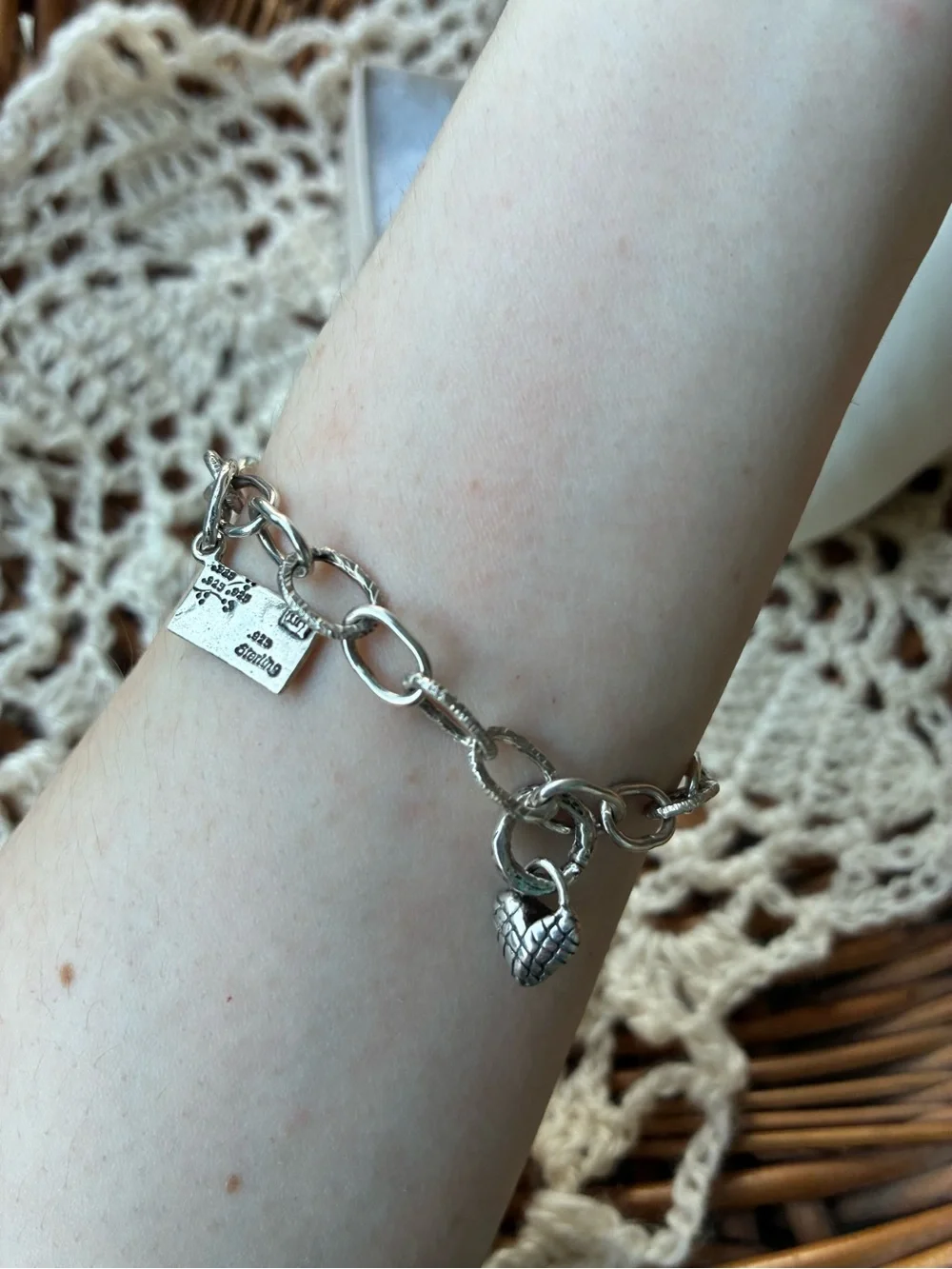 Handmade Artisan .925 solid sterling oval link toggle bracelet 7” 🌙♥️ charms
